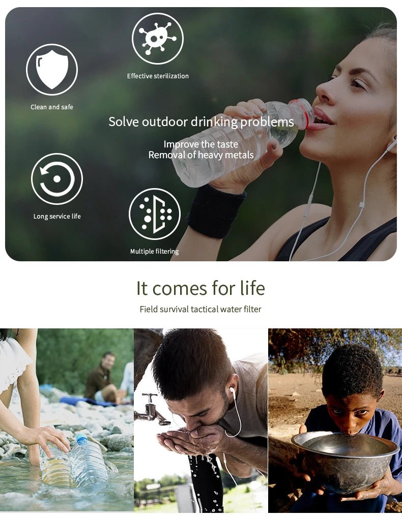 Mini Emergency Survival Water Filter Straw Portable Osmose Life Straw for Camping Personal Water Purification - BSG