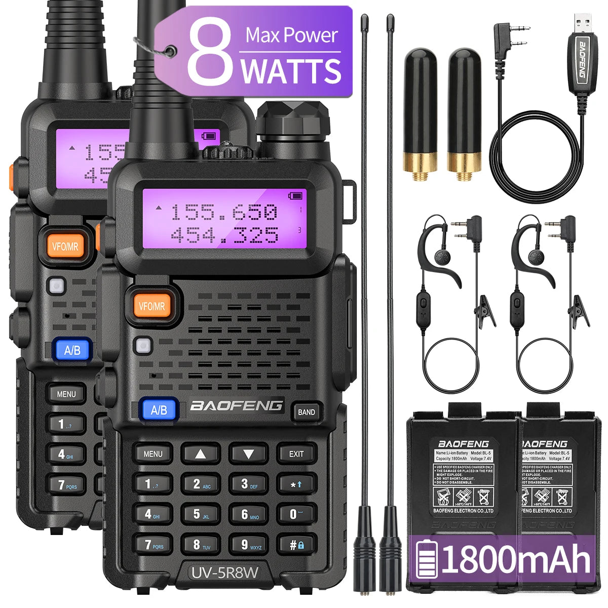 Baofeng UV-5R 8W Dual-Band Long-Range Walkie Talkie