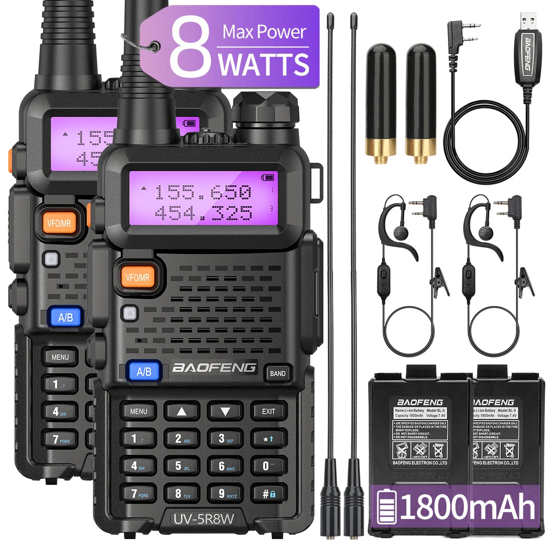 Baofeng UV-5R 8W Dual-Band Long-Range Walkie Talkie