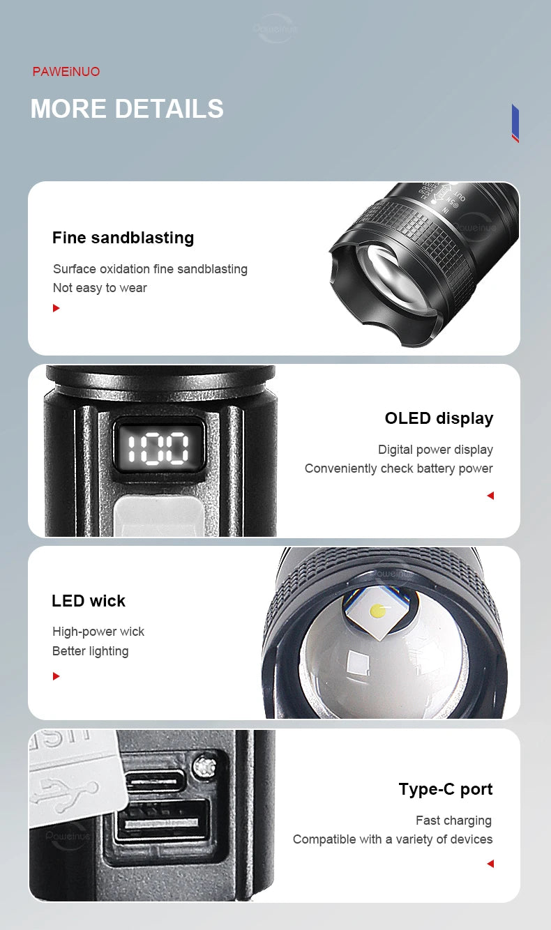 High-Power Rechargeable LED Tactical Flashlight – 3000m Long-Range, IPX6 Waterproof, 3600mAh Power Bank (Model SDT05) | BasicSurvivalGear.com