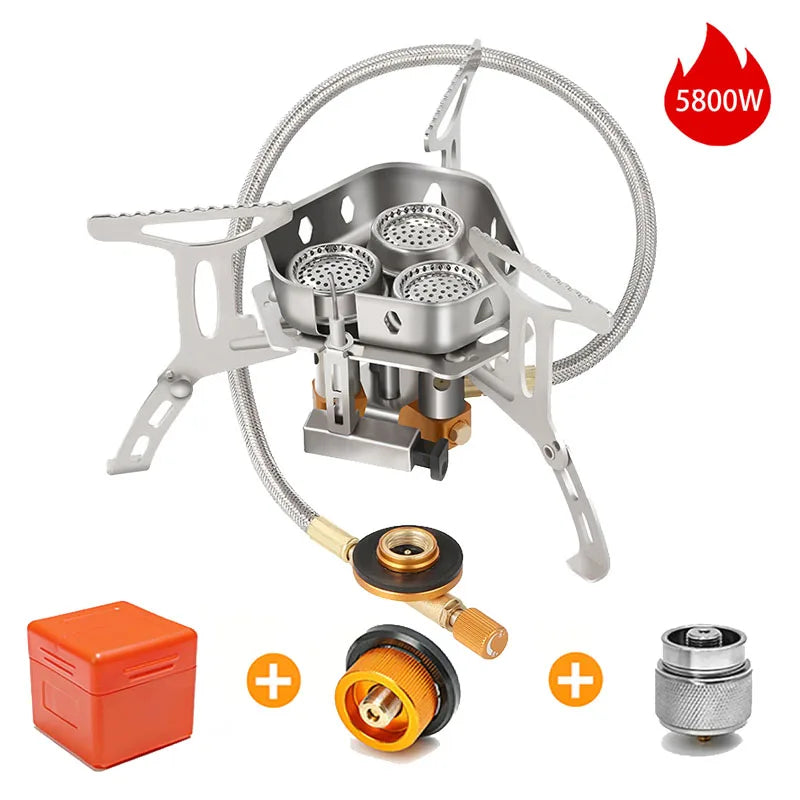 Outdoor Windproof Gas Stove Portable Tourist Camping Picnic Survive Burner 3500/5800W Big Power Foldable Hiking Barbecue Stove