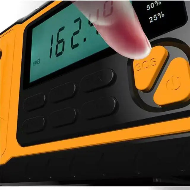 Radio de emergencia con manivela de 5000 mAh/18 500 mWh, radio de alerta meteorológica AM FM NOAA, pantalla digital, manivela de 4 vías, radio solar