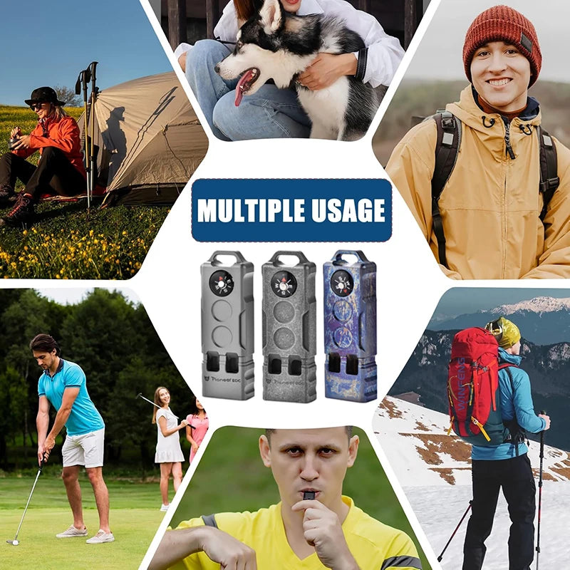 Titanium Alloy Compass Survival Whistle -High Decibel Dual Frequency Emergency Whistle for Outdoor Camping, Hiking &Rescue Tools