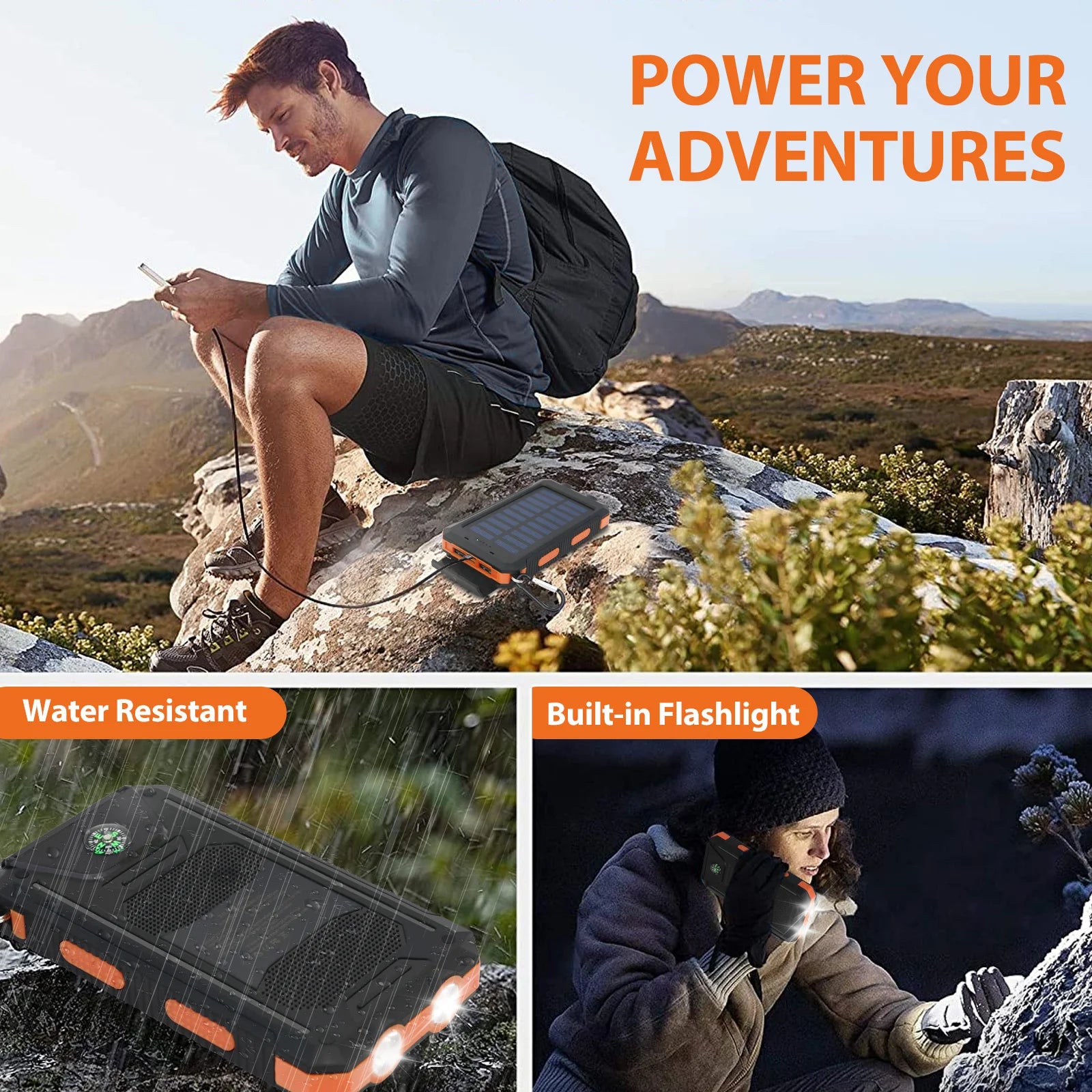20000mAh Solar Power Bank – Waterproof Portable Solar Charger