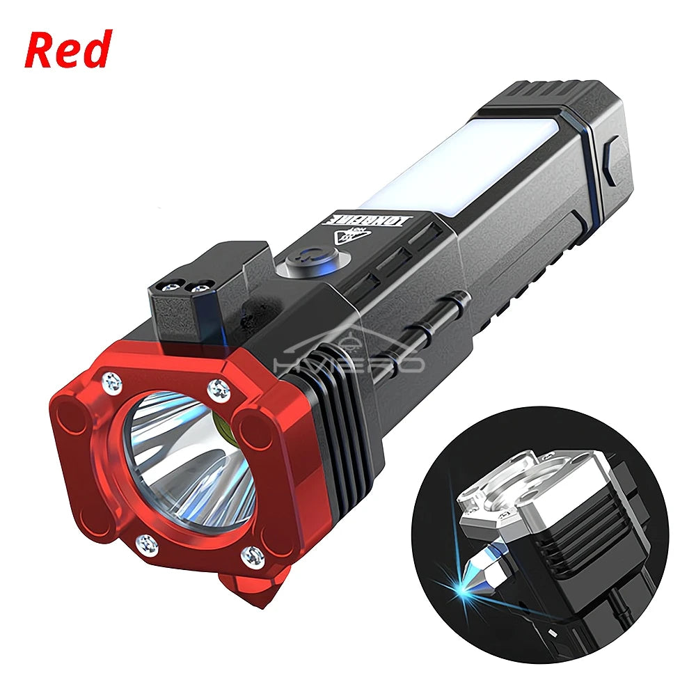 Rechargeable Vehicle Emergency Flashlight with Safety Hammer & Power Bank – Waterproof LED Survival Light
