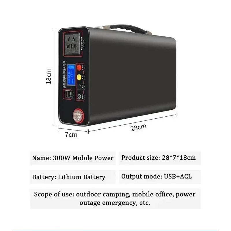NEW 300W Portable Power Station 220V Solar Generator Outdoor Camping Emergency Mobile Power Bank 90000mAh LiFePO4 Backup Battery
