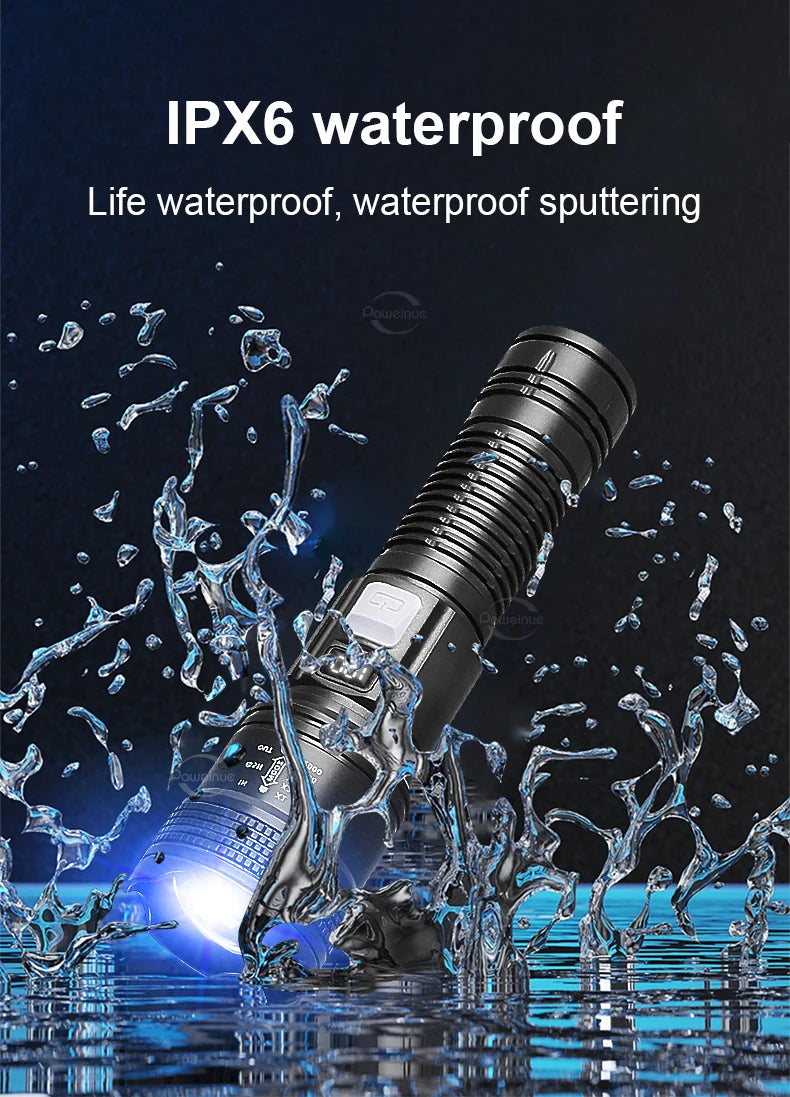Linterna táctica LED recargable de alta potencia: alcance de 3000 m, resistencia al agua IPX6, batería externa de 3600 mAh (modelo SDT05) | BasicSurvivalGear.com