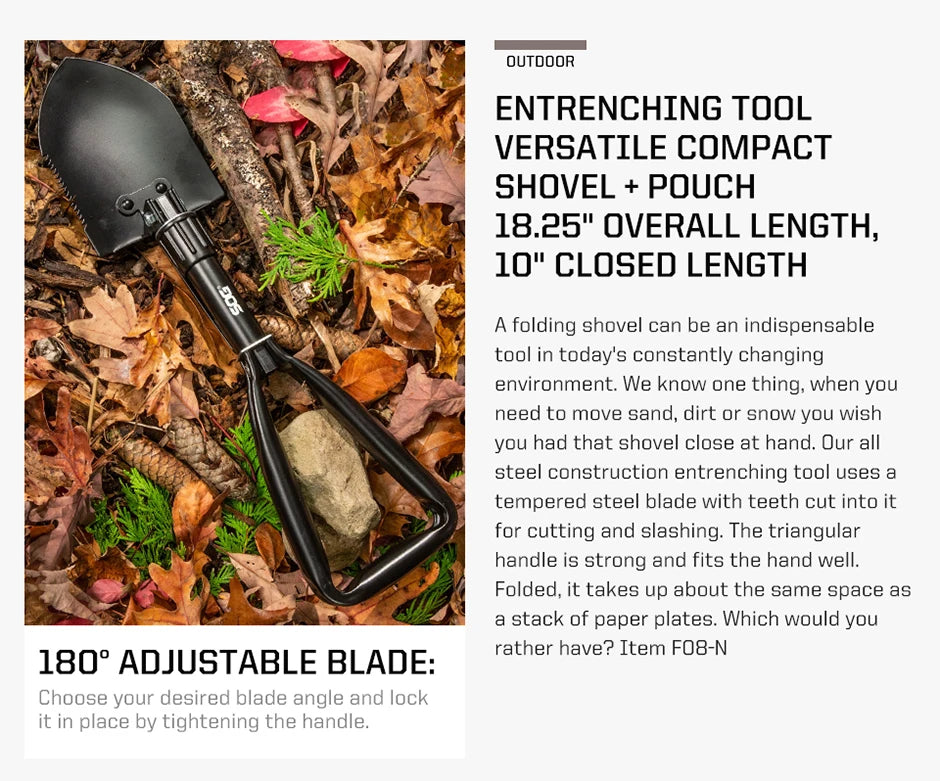 SOG Folding Shovel, Outdoor Camping Supplies, 18.25 Inch Folding Survival Shovel with Saw Edge and Tactical Shovel Carry Case