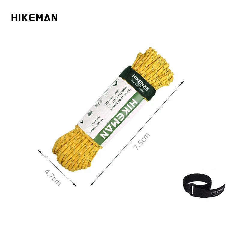 10-Core 750 LBS Paracord 15 M Dia.4mm Reflective Nylon Paracord DIY Rope Outdoor Camping Tent Accessories