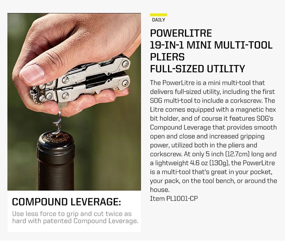 SOG 19 in 1 PowerLitre Folding Pliers Knife EDC Mini Multi - Tools Pocket Scissor Portable Outdoor Survival Multitools PL1001 - CP - BSG