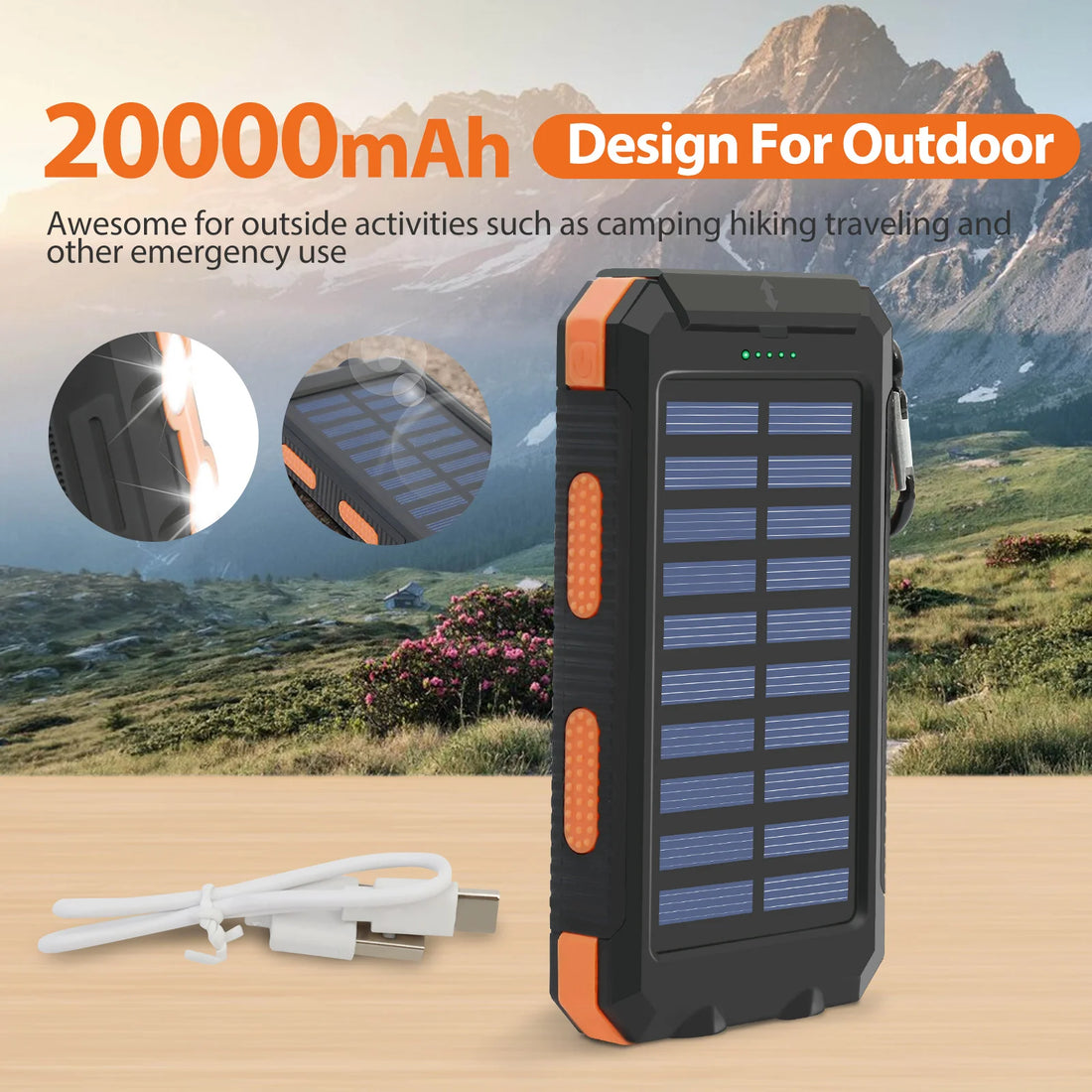 20000mAh Solar Power Bank – Waterproof Portable Solar Charger