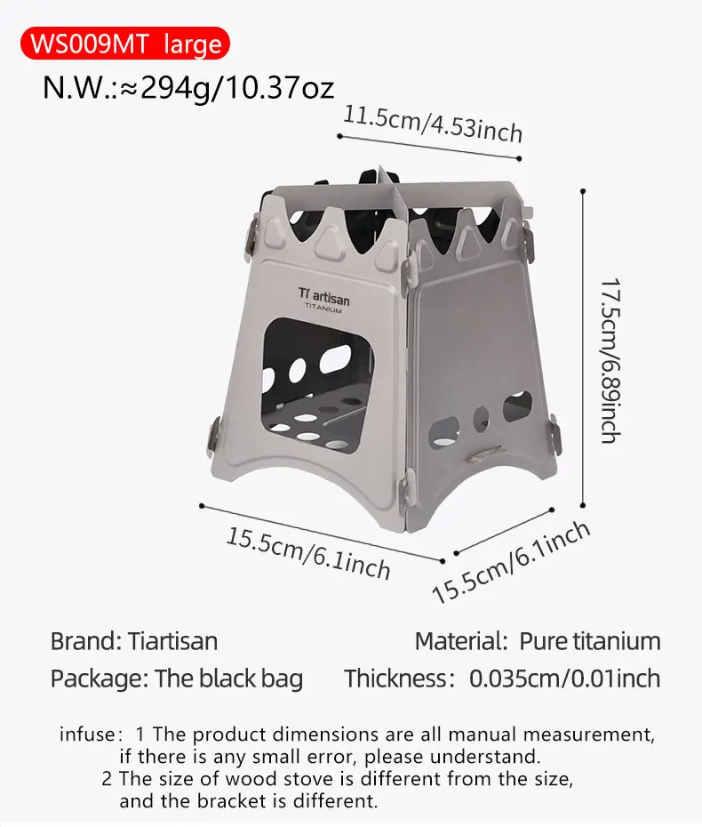 Tiartisan Titanium Outdoor Foldable Wood Stove Hiking Picnic Ultralight Portable Fire Burner Stove Multi-purpose Camping gear