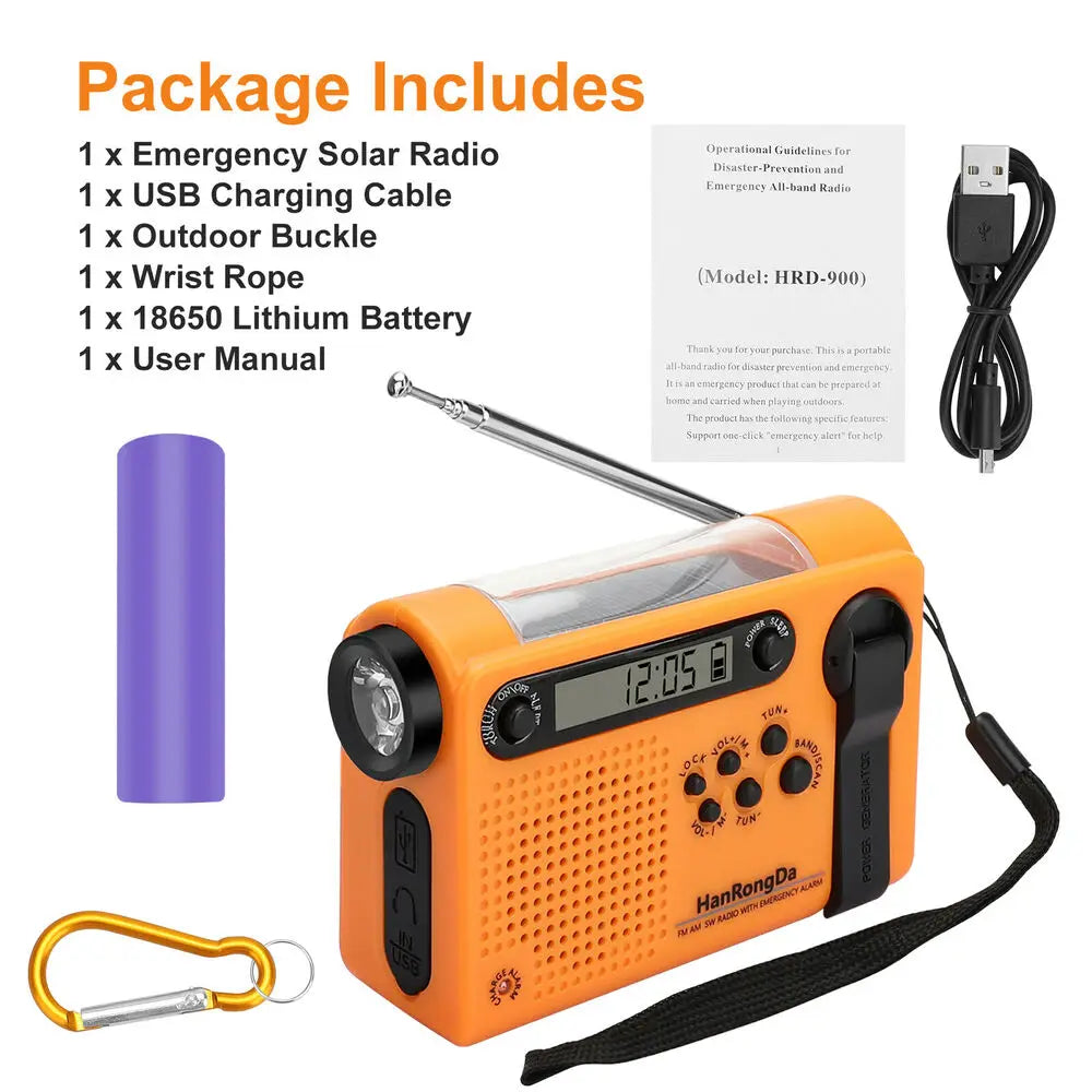 Portable Solar Hand Crank Radio 3 In 1 2000mAh Power Bank Phone Charger Flashlight Emergency Radio AM/FM/SW Weather Radios
