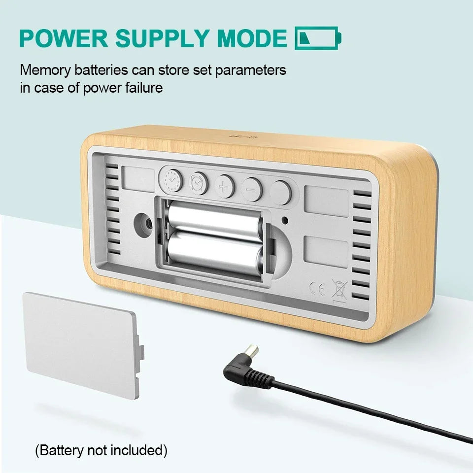 Wireless Indoor & Outdoor Weather Station with Wooden Alarm Clock, Digital Thermometer & Hygrometer, Remote Sensor