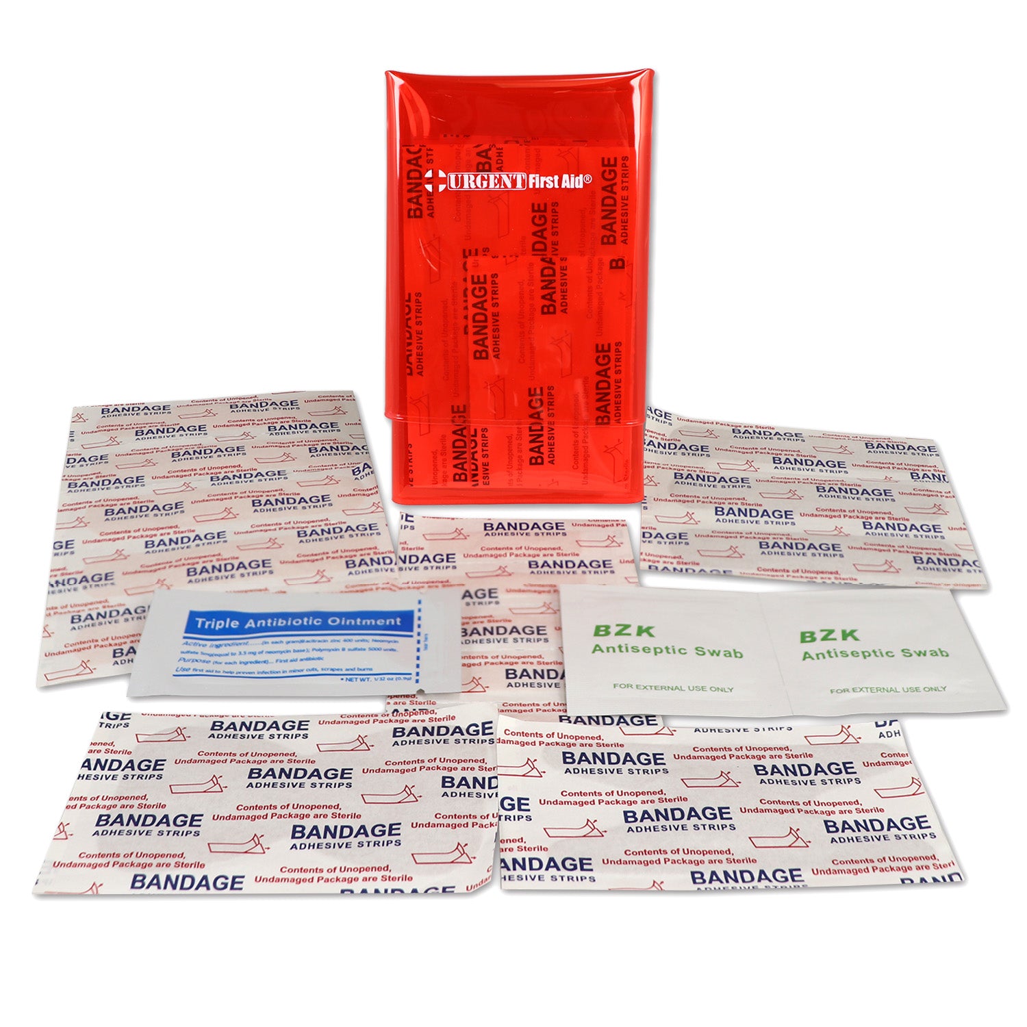 Mini Folding First Aid Pack, Red, Urgent First Aid, 18 Pieces