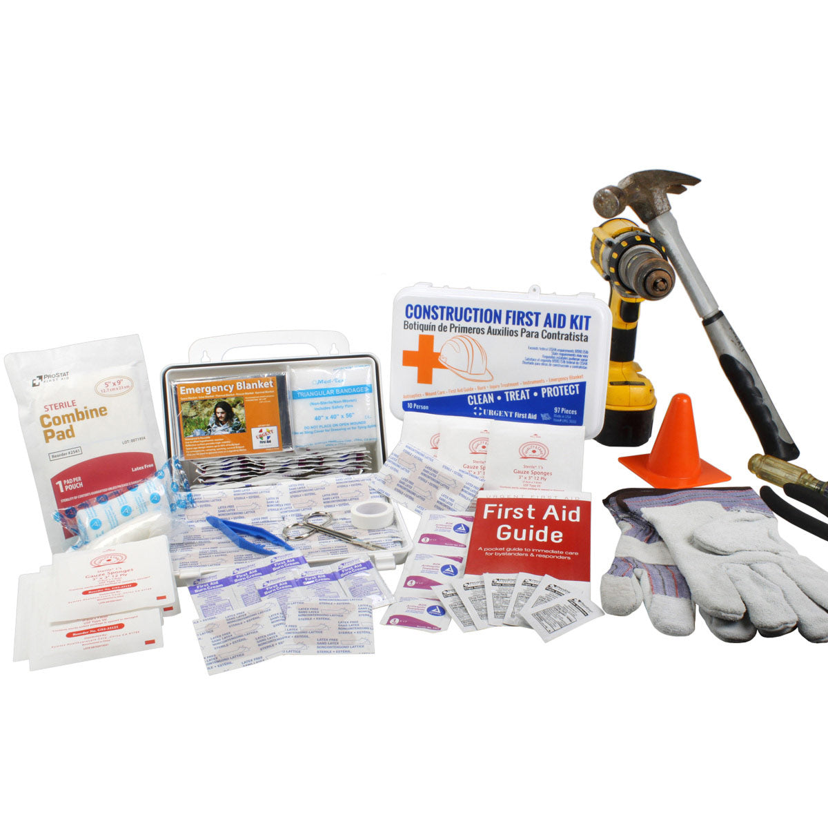 Bilingual OSHA Contractors First Aid Kit for Job Sites up to 10 People, 97 pieces