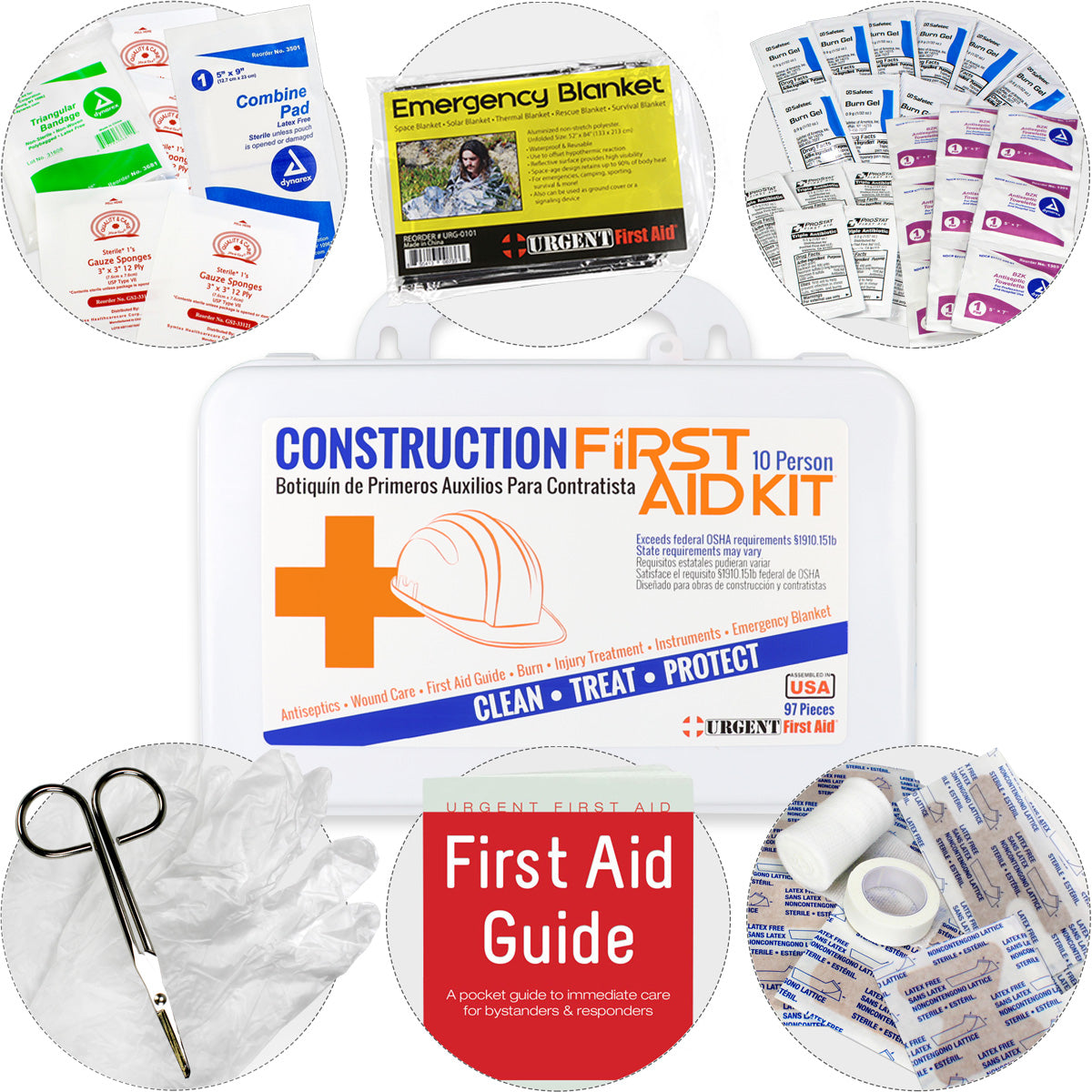 Bilingual OSHA Contractors First Aid Kit for Job Sites up to 10 People, 97 pieces
