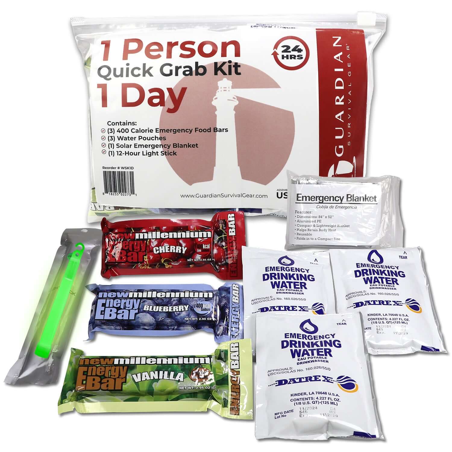 Fast Grab Kit 1 Day Quick Grab Kit in Resealable Bag – Basic Survival Gear