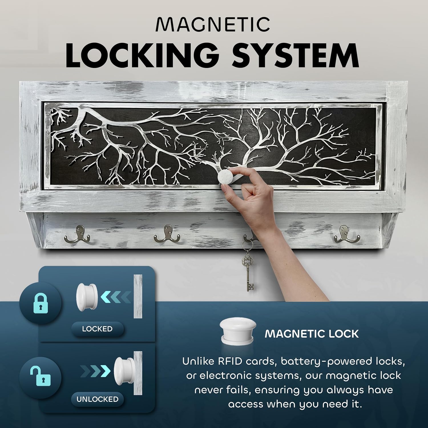 Winter Family Tree Wooden Coat Rack w/ Magnetic Lock Gun Concealment