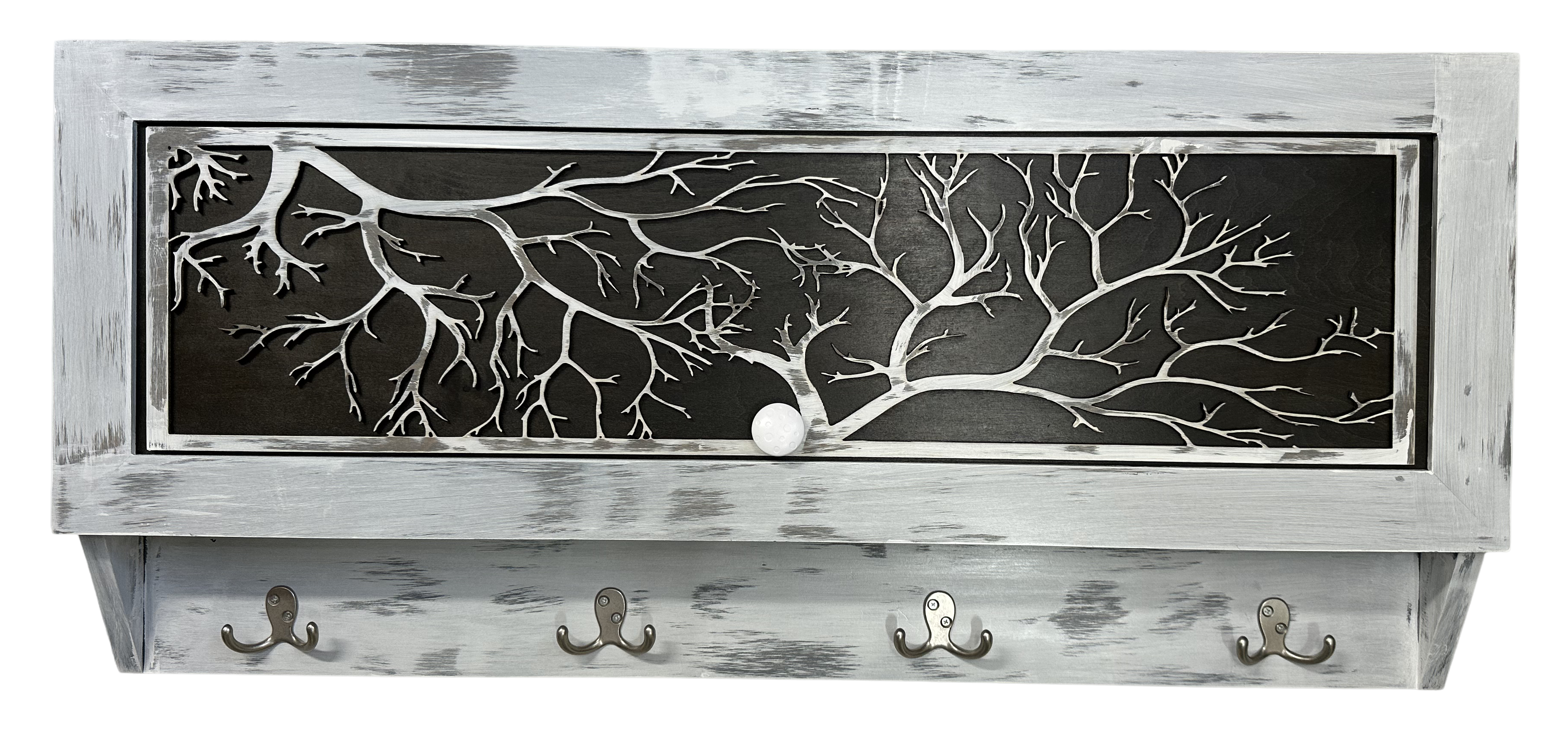 Winter Family Tree Wooden Coat Rack w/ Magnetic Lock Gun Concealment