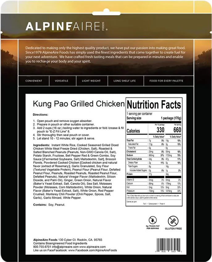 AlpineAire Kung Pao chicken with peppers and rice for camping