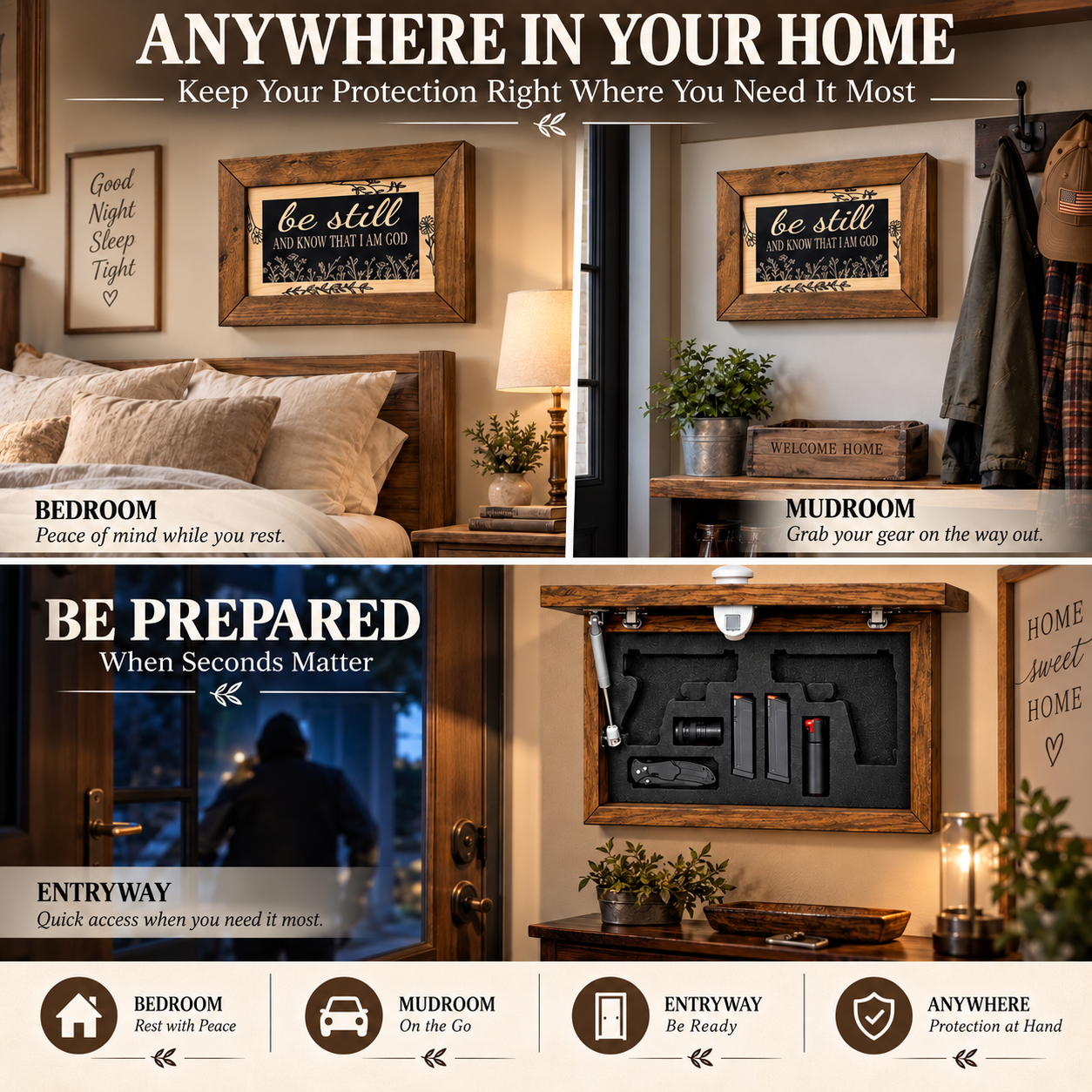 Bible Verse Decorative & Secure Wall-Mounted Gun Cabinet - Be Still and Know That I am God Psalm 46:10 Gun Safe