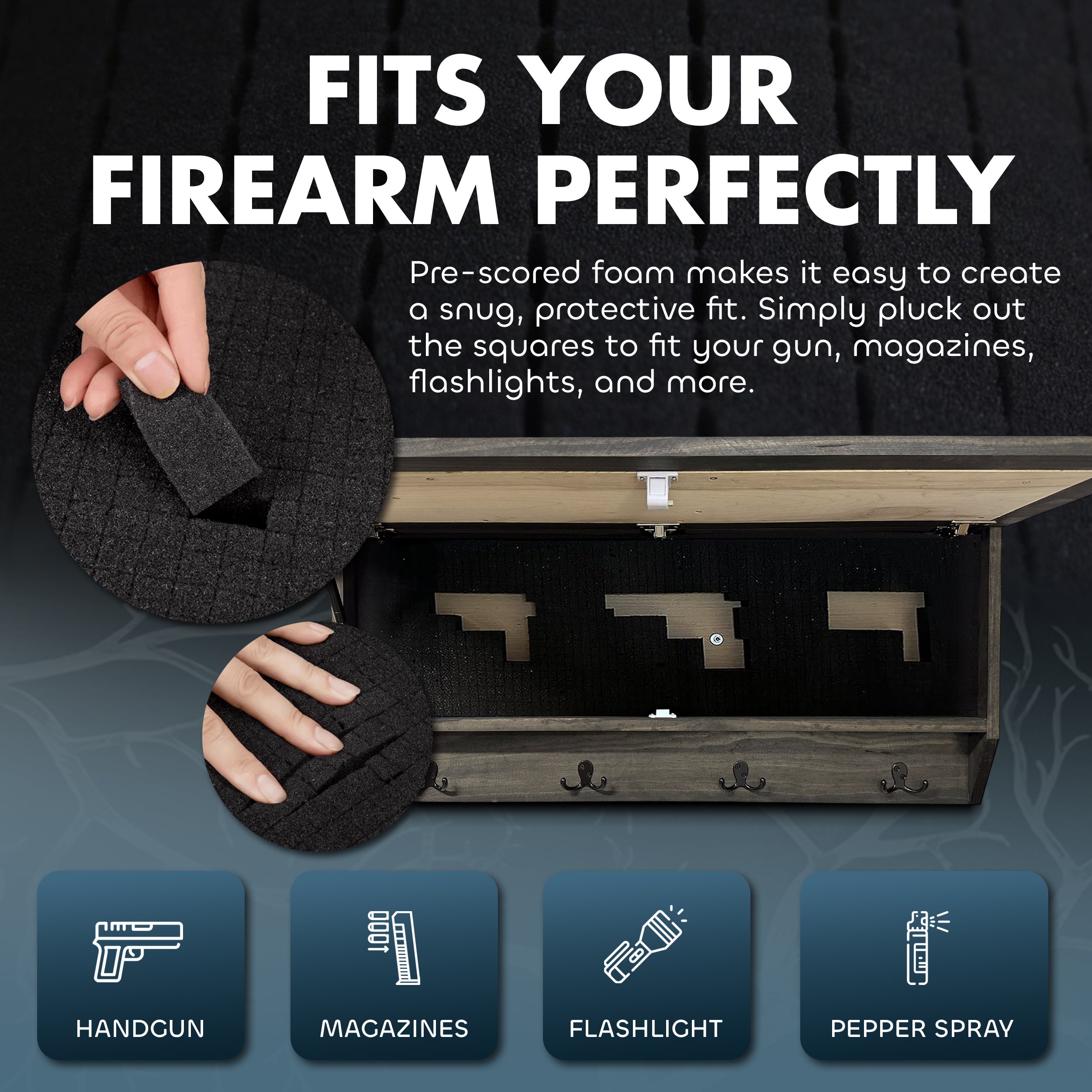 Mountain & Tree Wooden Coat Rack with Hidden Gun Storage Compartment