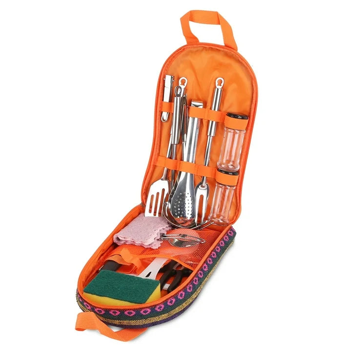 Orange carrying case with kitchen utensils on a white background