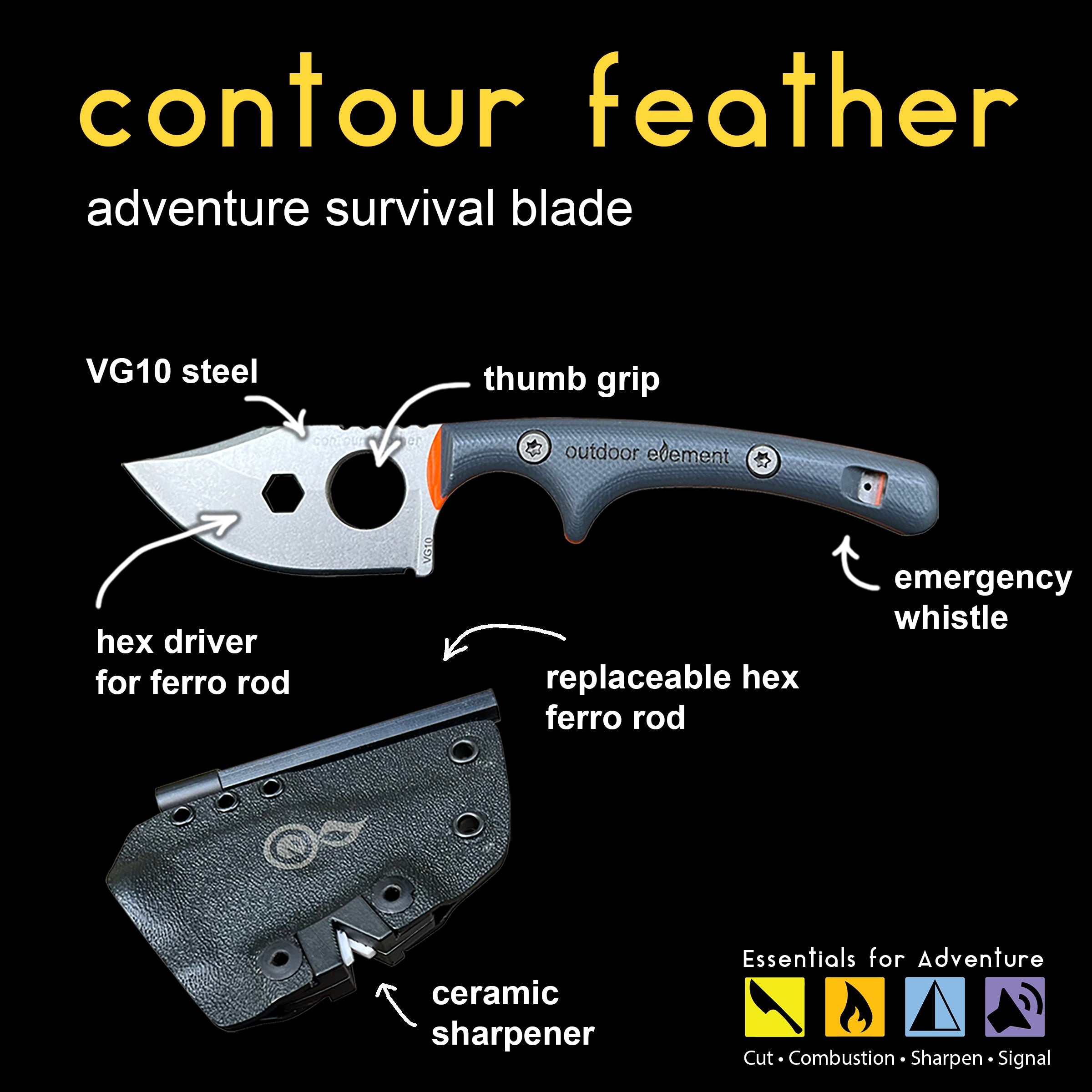 Contour Feather Adventure Survival Knife - BSG