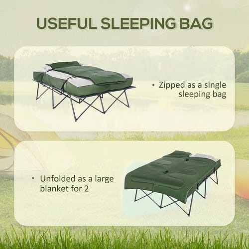 Weather-resistant fabric and reinforced seams on the 2-person tent cot set for durability in the field