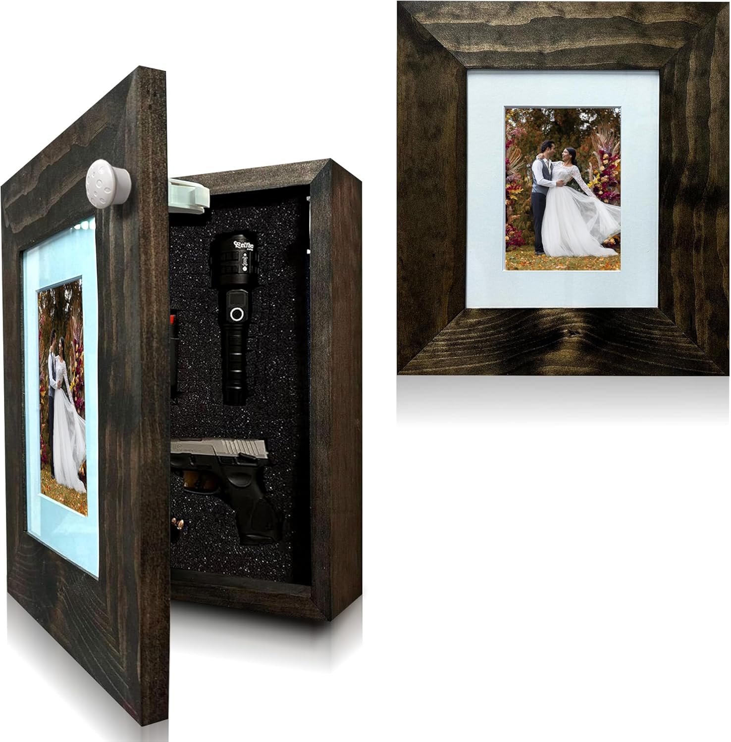 Handcrafted Wooden Black Picture Frame Hidden Firearm Storage For Home