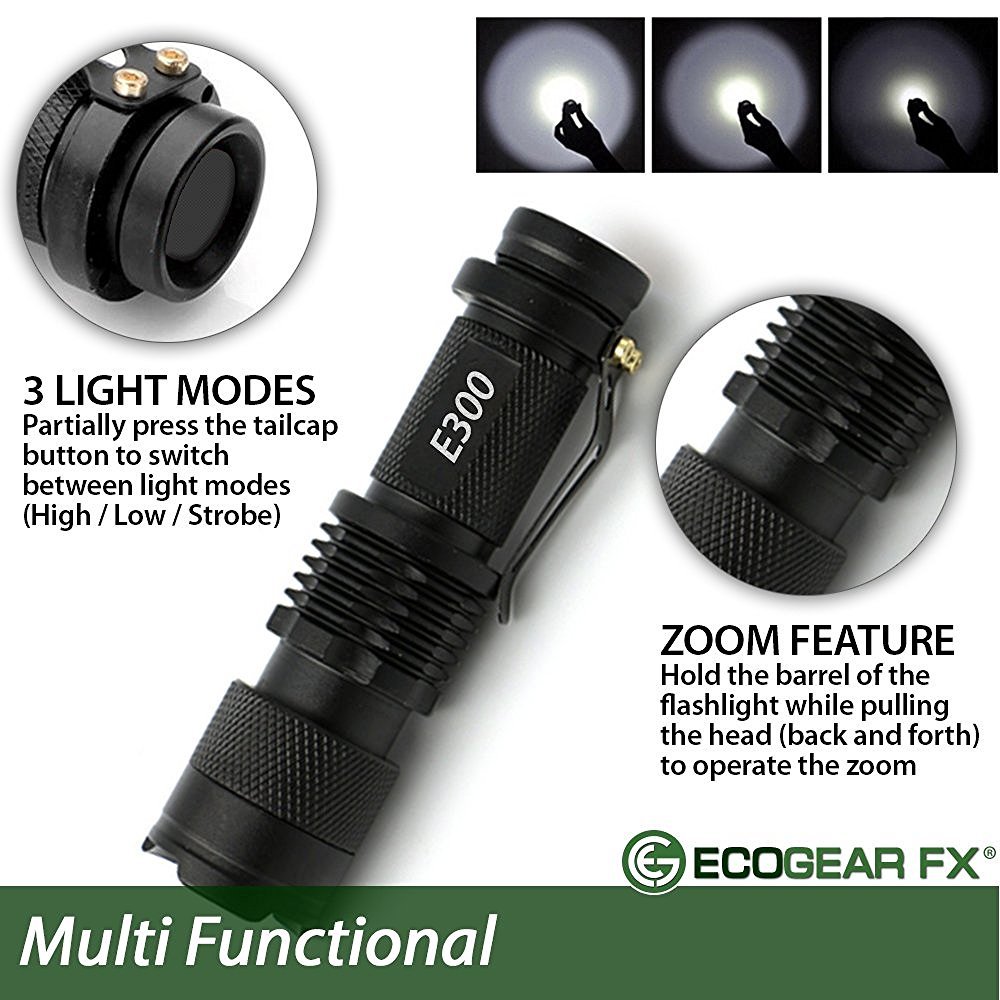 EDC Tactical Flashlight – Zoomable LED with Strobe (E300) - BSG