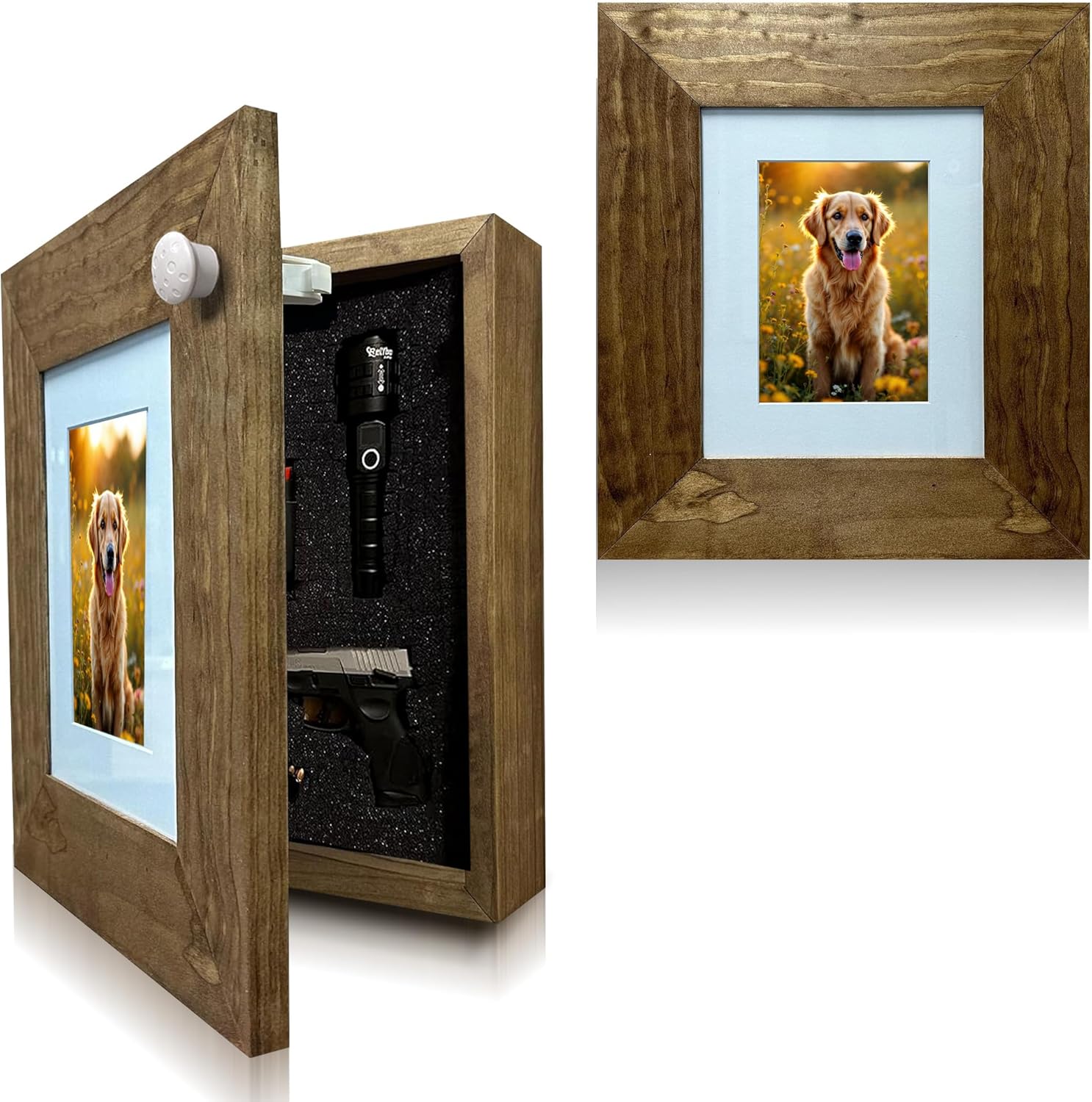 Handcrafted Wooden Black Picture Frame Hidden Firearm Storage For Home