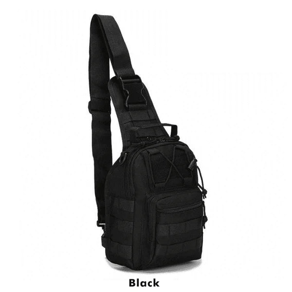 Black EDC tactical chest sling bag with MOLLE webbing