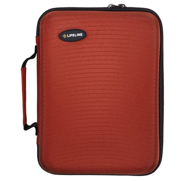Red case with a visible brand logo on a white background