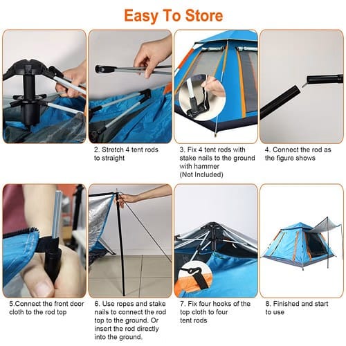 Compact carry bag for the 4–5 person tent with folded poles, stakes and top canopy