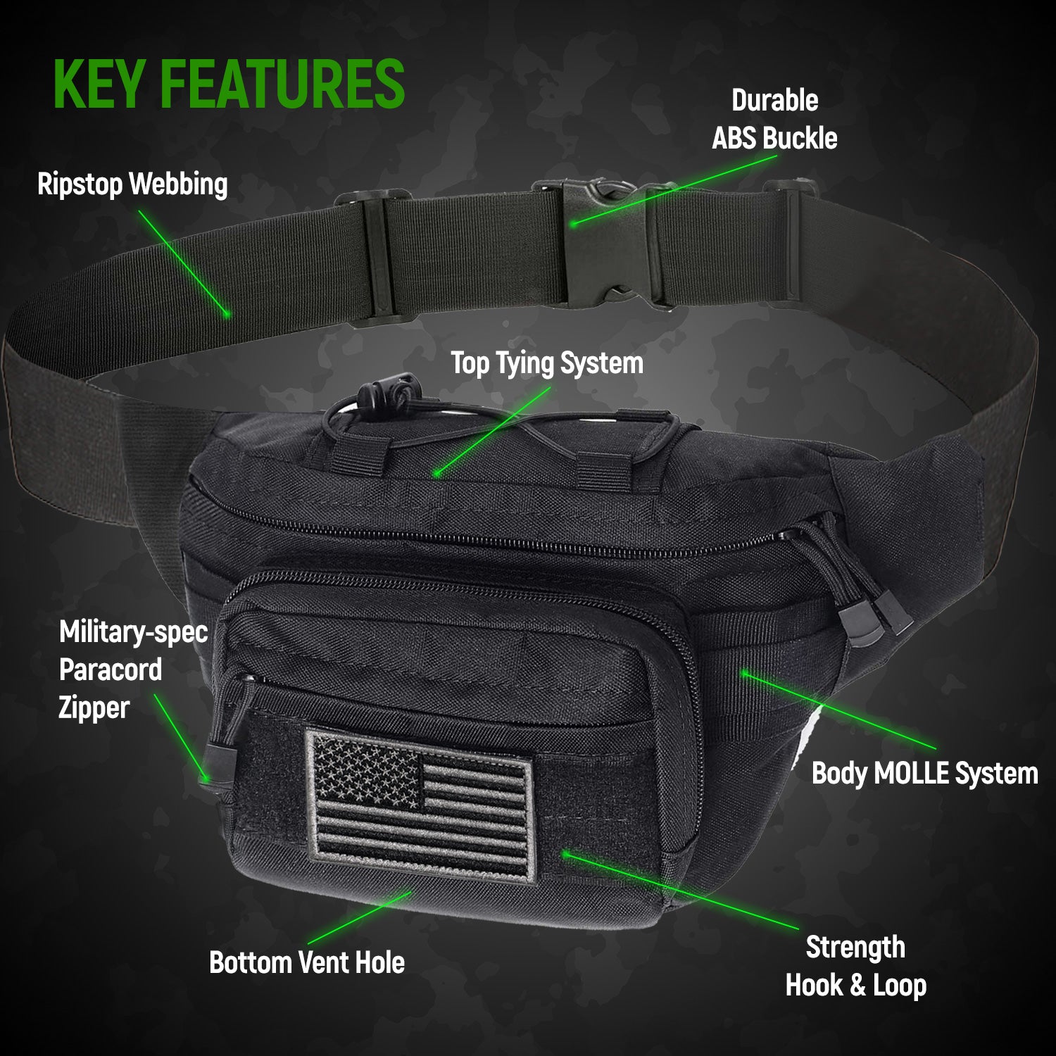 EDC Fanny Pack – Tactical Pouch with USA Flag Patch - BSG