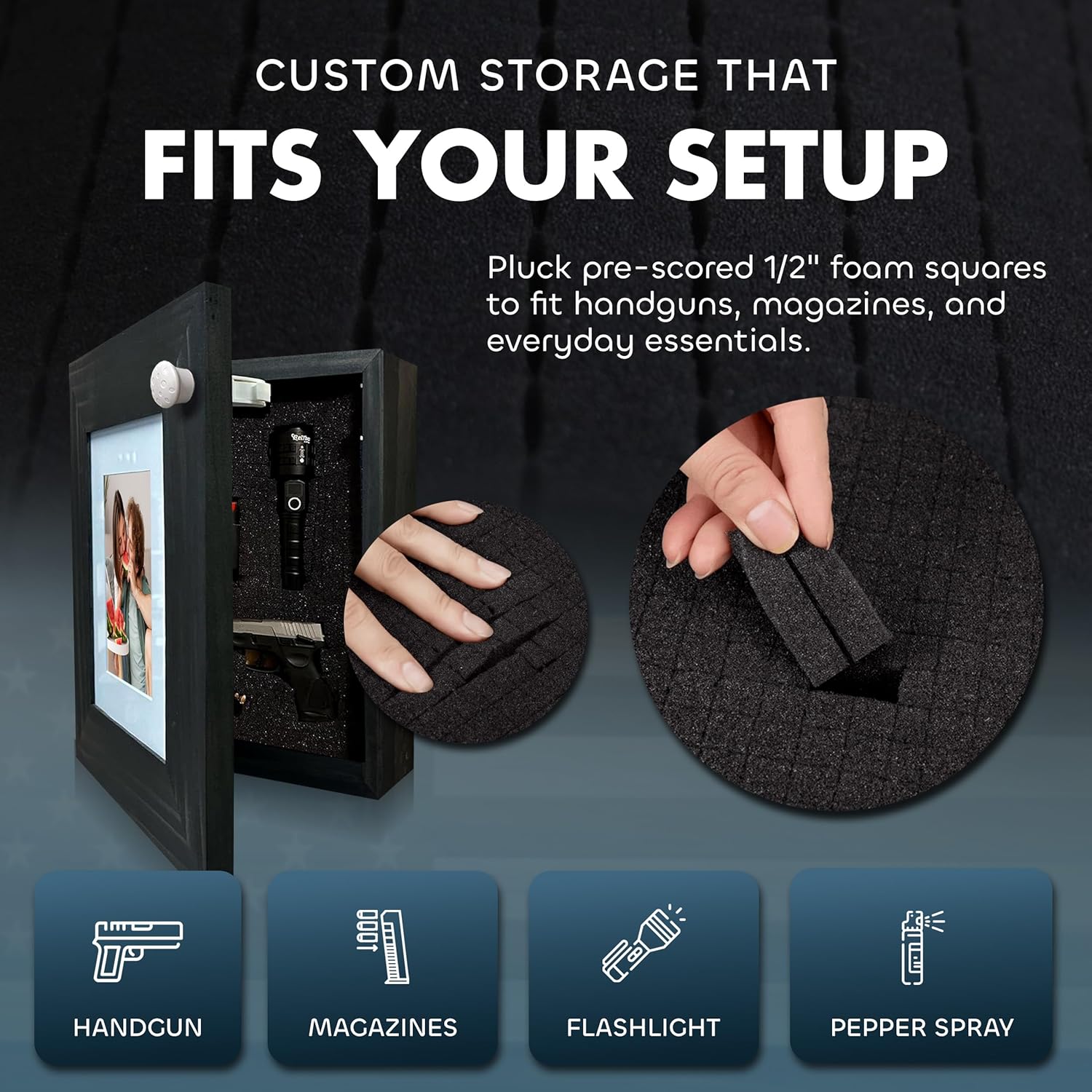 Handcrafted Wooden Black Picture Frame Hidden Firearm Storage For Home