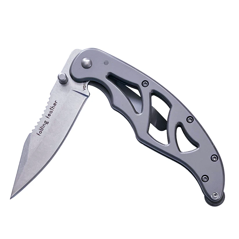 Folding Feather EDC pocketknife with VG10 blade, frame-lock handle, and integrated EverSpark ferro rod fire starter