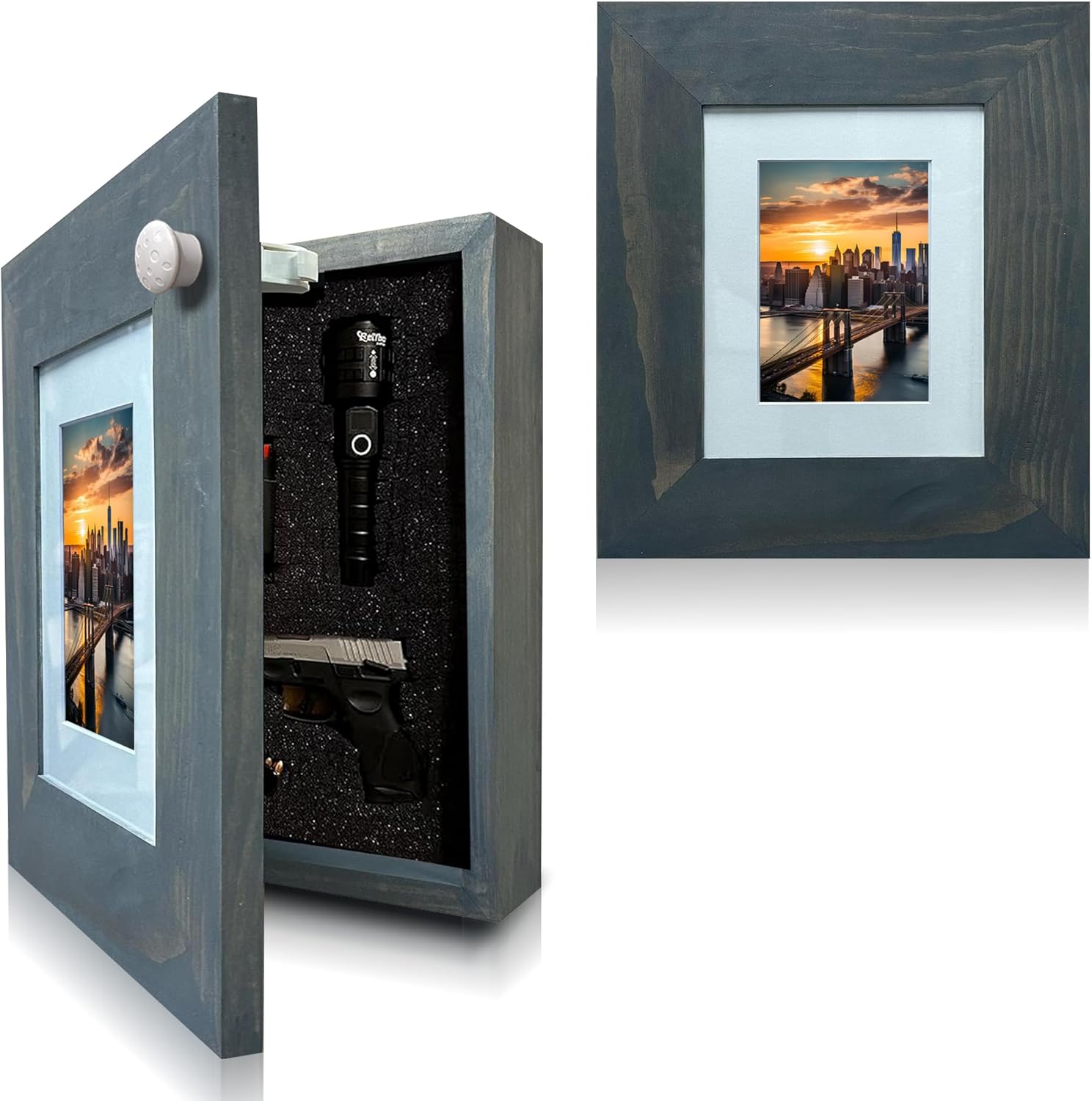 Handcrafted Wooden Black Picture Frame Hidden Firearm Storage For Home
