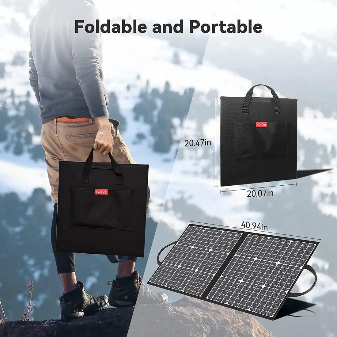 100W foldable solar panel with adjustable kickstands angled toward the sun for higher charging efficiency
