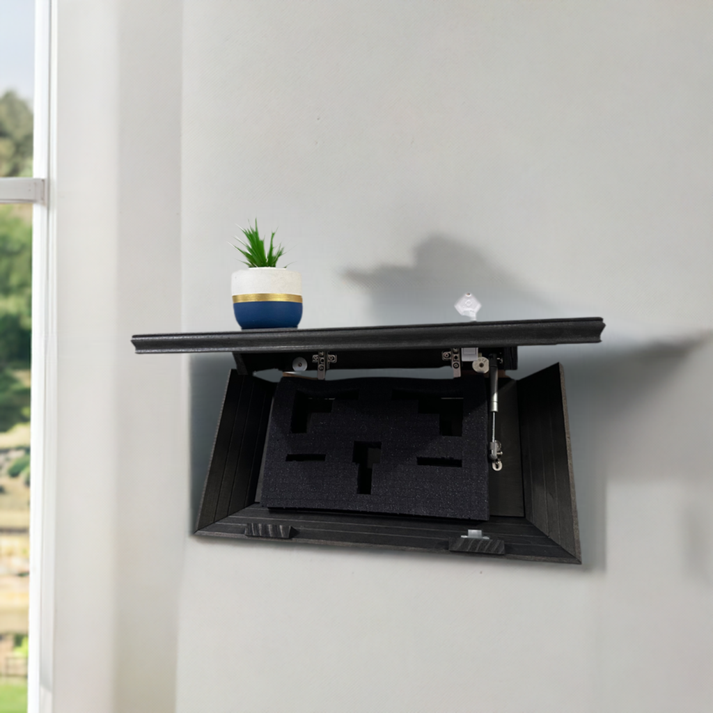 Black Concealed Gun Storage Wooden Floating Shelf With Magnetic Lock