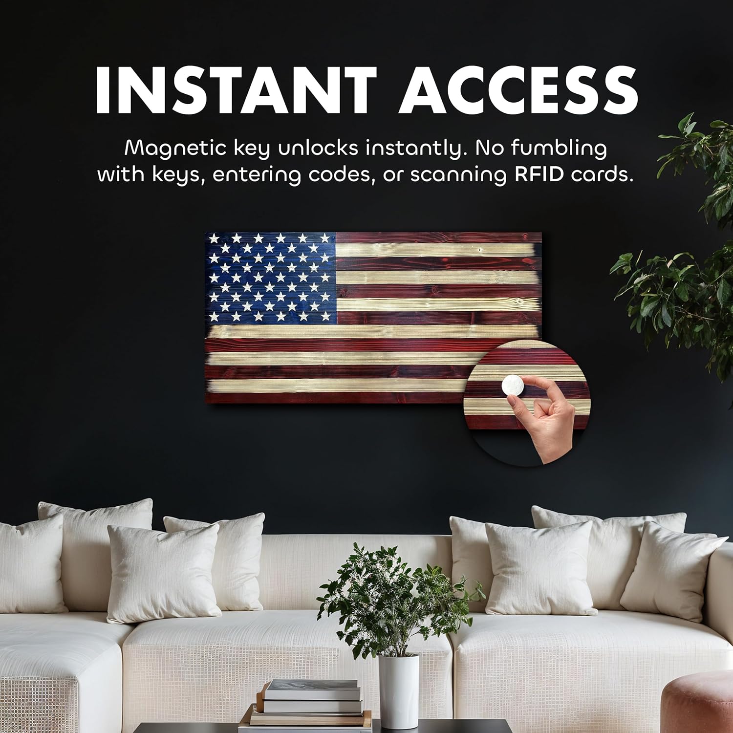 Large American Flag Hidden Gun Safe with Magnetic Lock (Red and Blue)