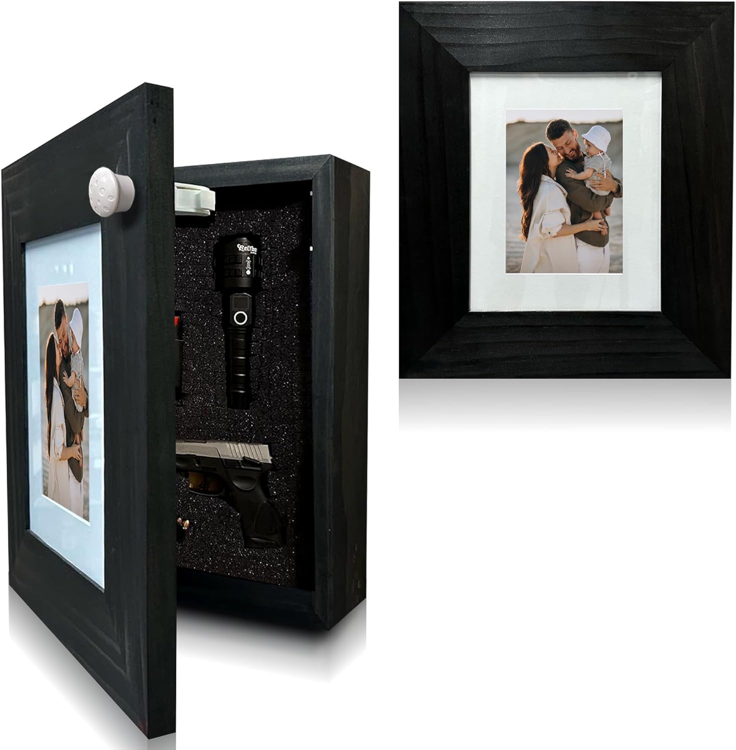 Handcrafted Wooden Black Picture Frame Hidden Firearm Storage For Home