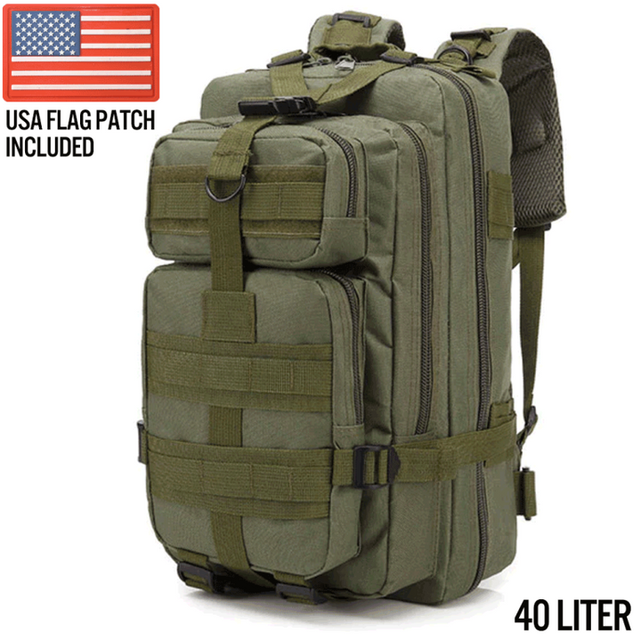 MOLLE military tactical rucksack in Army Green for hiking, camping and bug-out use – 40L