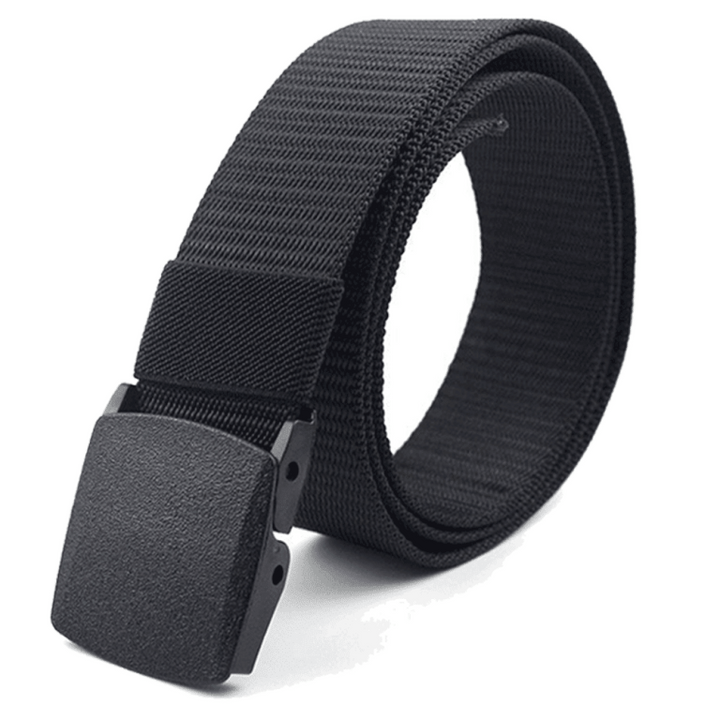 Black tactical 800D nylon belt with strong plastic buckle; lightweight, quick-dry and durable