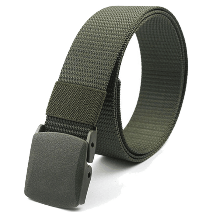 Army green (OD) nylon webbing belt with plastic slide-release buckle for everyday carry and field work