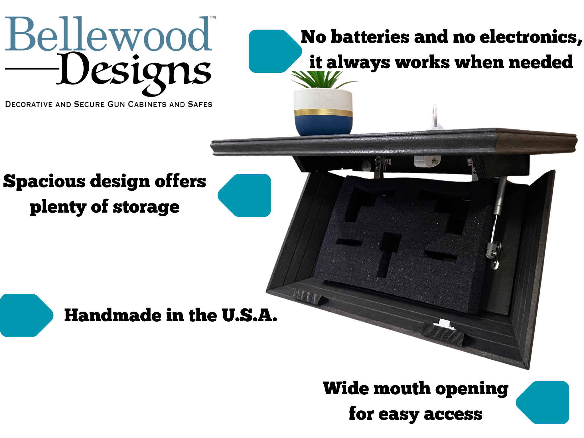 Black Concealed Gun Storage Wooden Floating Shelf With Magnetic Lock