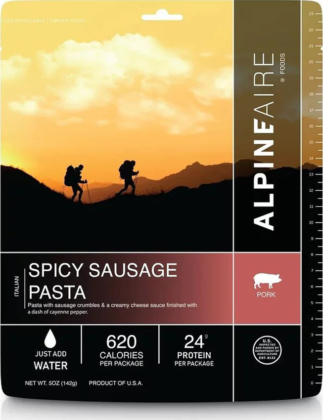 AlpineAire Spicy Sausage Pasta meal pouch front – cook in the pouch