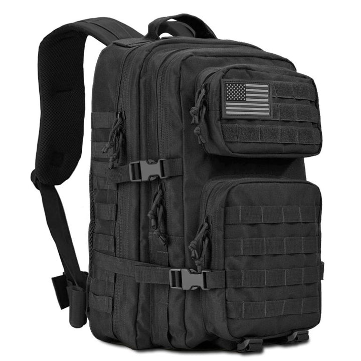 Men’s MOLLE military tactical backpack in black with heavy-duty zippers and compression straps – 45L
